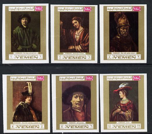 Yemen - Royalist 1969 Paintings by Rembrandt imperf set of 6 unmounted mint (Mi 710-15B) , stamps on , stamps on  stamps on arts, stamps on rembrandt, stamps on  stamps on renaissance