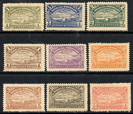 Dominican Republic 1900 Map of Hispaniola complete set of 9 Forgeries unmounted mint, stamps on maps