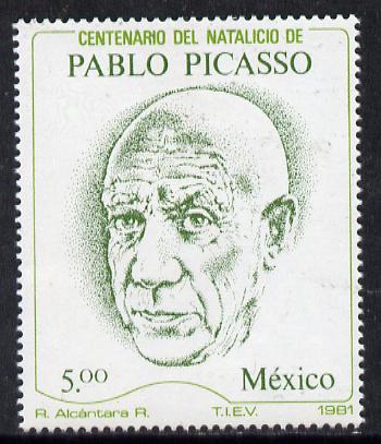 Mexico 1981 Birth Centenary of Pablo Picasso (Artist) unmounted mint SG 1608*, stamps on arts     picasso    personalities