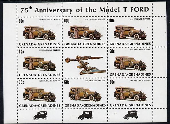 Grenada - Grenadines 1983 75th Anniversary of Model 'T' Ford 60c (1930 Packard) in sheetlet of 8 plus label unmounted mint, SG 555, stamps on packard