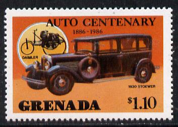 Grenada 1986 Centenary of Motoring $1.10 (1930 Stoewer) unmounted mint SG 1561*, stamps on stoewer