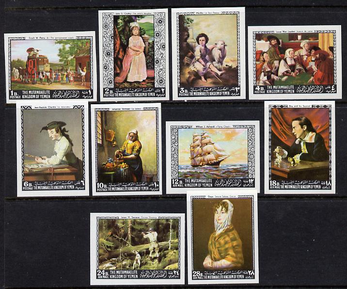 Yemen - Royalist 1968 Paintings (American & European) imperf set of 10 unmounted mint (Mi 557-66B) , stamps on arts, stamps on playing cards, stamps on gambling, stamps on ships, stamps on squirrel, stamps on hunting