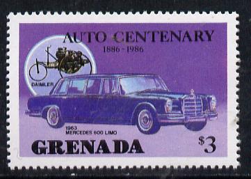 Grenada 1986 Centenary of Motoring $3 (1963 Mercedes 600 Limo) unmounted mint SG 1563*, stamps on mercedes