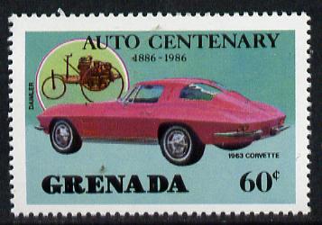 Grenada 1986 Centenary of Motoring 60c (1963 Corvette) unmounted mint SG 1558*, stamps on corvette