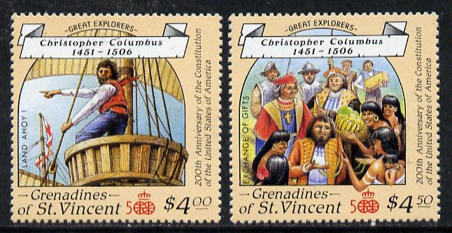 St Vincent - Grenadines 1988 Columbus $4 & $4.50 from Explorers set of 8 unmounted mint SG 570-71. , stamps on columbus   explorers