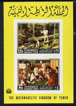 Yemen - Royalist 1968 Paintings (American & European) imperf m/sheet unmounted mint (Mi 123/4B) , stamps on arts, stamps on hunting, stamps on playing cards, stamps on gambling
