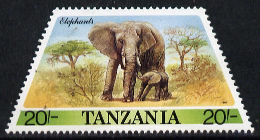 Tanzania 1988 Elephant 20s (from Prehistoric & Modern Animals set of 8) SG 556 (tete-beche horiz pairs available pro rata) unmounted mint, stamps on elephant