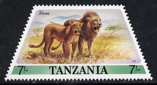 Tanzania 1988 Lion 7s (from Prehistoric & Modern Animals set of 8) SG 553 (tete-beche horiz pairs available pro rata) unmounted mint, stamps on lion    cats