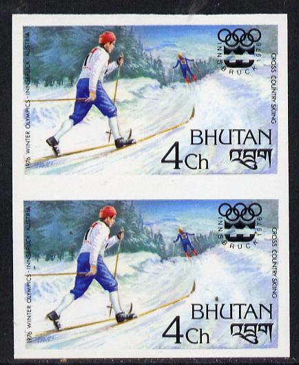Bhutan 1976 Innsbruck Winter Olympics 4ch (Cross-Country Skiing) imperf pair from limited printing unmounted mint, as SG 340*, stamps on , stamps on  stamps on skiing    olympics
