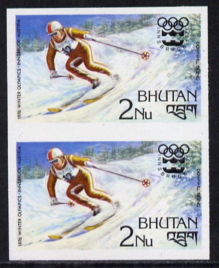 Bhutan 1976 Innsbruck Winter Olympics 2n (Downhill Skiing) imperf pair from limited printing unmounted mint, as SG 342*, stamps on skiing    olympics