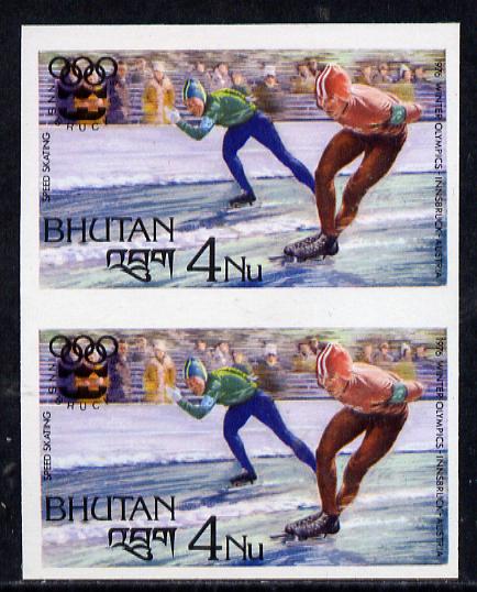 Bhutan 1976 Innsbruck Winter Olympics 4n (Speed Skating) imperf pair from limited printing unmounted mint, as SG 343*, stamps on skating    olympics