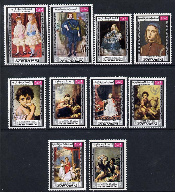 Yemen - Royalist 1968 Paintings (Children's Day) set of 10 unmounted mint (Mi 594-603A) , stamps on arts, stamps on children, stamps on murillo