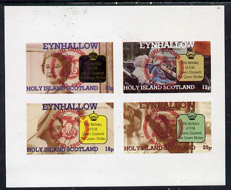 Eynhallow 1985 Life & Times of HM Queen Mother imperf set of 4 with Girl Guide 75th Anniversary opt in red unmounted mint, stamps on scouts, stamps on royalty, stamps on queen mother