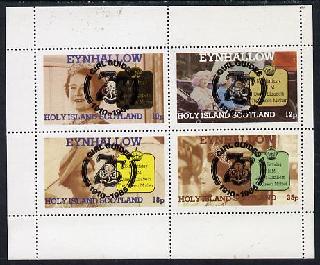 Eynhallow 1985 Life & Times of HM Queen Mother perf set of 4 with Girl Guide 75th Anniversary opt in black unmounted mint, stamps on scouts, stamps on royalty, stamps on queen mother
