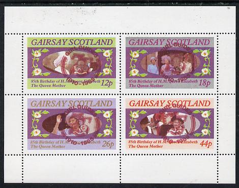 Gairsay 1985 Life & Times of HM Queen Mother perf set of 4 with Girl Guide 75th Anniversary opt in red unmounted mint, stamps on scouts, stamps on royalty, stamps on queen mother