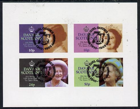 Davaar Island 1985 Life & Times of HM Queen Mother imperf set of 4 with Girl Guide 75th Anniversary opt in black unmounted mint, stamps on scouts, stamps on royalty, stamps on queen mother