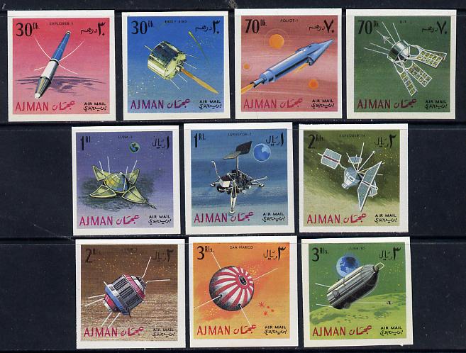Ajman 1968 Satellites & Spacecraft imperf set of 10 (Mi 257-66B) unmounted mint, stamps on communications   space