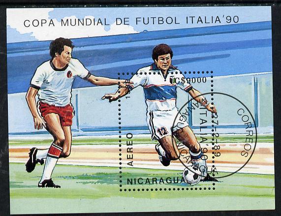 Nicaragua 1990 Football World Cup Championships m/sheet cto used, SG MS 3118, stamps on sport, stamps on football