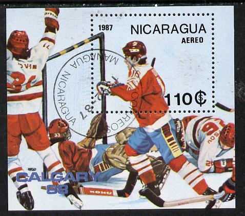 Nicaragua 1987 Winter Olympics (Ice-Hockey) m/sheet cto used, SG MS 2833, stamps on olympics, stamps on ice hockey, stamps on sport