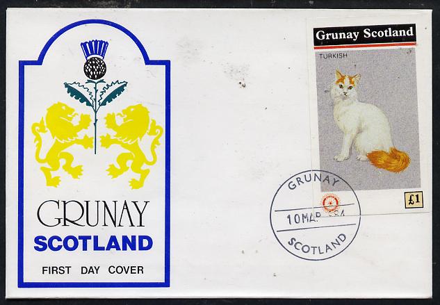 Grunay 1984 Rotary - Domestic Cats imperf souvenir sheet (\A31 value) on cover with first day cancel, stamps on cats  rotary