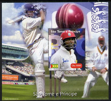 St Thomas & Prince Islands 2004 Cricket - Brian Lara perf souvenir sheet unmounted mint. Note this item is privately produced and is offered purely on its thematic appeal, stamps on sport, stamps on cricket