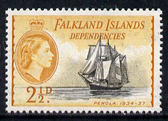 Falkland Islands Dependencies 1954-62 Ships 2.5d Penola unmounted mint, SG G30, stamps on ships