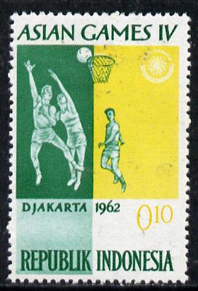 Indonesia 1962 Basketball 10s (from Asian Games set) unmounted mint SG 903, stamps on sport, stamps on basketball