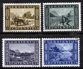 Liechtenstein 1943 Irrigation of Canal set of 4 (lightly mounted mint) Mi 218-21, stamps on tractor    ploughing     canal    irrigation