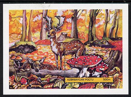 Azerbaijan 1995 Fungi m/sheet (with Deer) unmounted mint, stamps on fungi     animals     deer