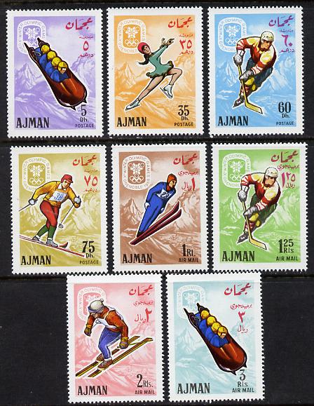 Ajman 1967 Grenoble Winter Olympics set of 8 (Mi 199-206A) unmounted mint, stamps on sport     ice hockey    skiing    bobsled   skating    olympics