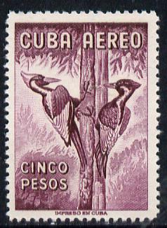 Cuba 1956 Woodpecker 5p purple (from Air set) unmounted mint SG 786, stamps on birds       woodpeckers