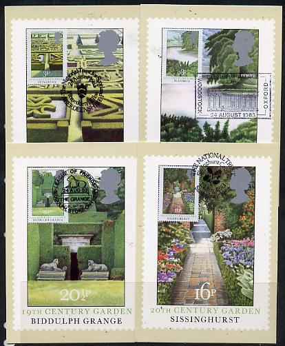 Great Britain 1983 British Gardens set of 4 PHQ cards with appropriate stamps each very fine used with first day cancels, stamps on flowers