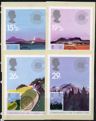 Great Britain 1983 Commonwealth Day (Geographical Regions) set of 4 PHQ cards with appropriate stamps each very fine used with first day cancels, stamps on geology    geography