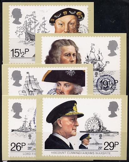 Great Britain 1982 Maritime Heritage set of 5 PHQ cards with appropriate stamps each very fine used with first day cancels, stamps on ships, stamps on explorers, stamps on nelson, stamps on blake, stamps on slania