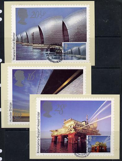 Great Britain 1983 Europa - Engineering Achievements set of 3 PHQ cards with appropriate stamps each very fine used with first day cancels, stamps on technology, stamps on bridges, stamps on  oil , stamps on europa, stamps on engineering
