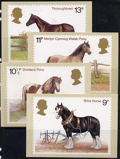Great Britain 1978 Horses set of 4 PHQ cards unused and pristine, stamps on horses, stamps on horse racing