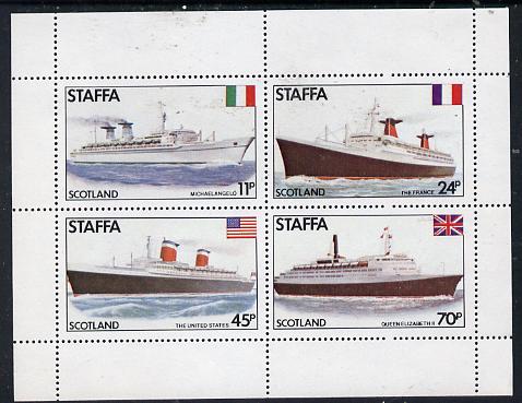 Staffa 1979 Liners & Flags (Michelangelo, The France, United States & QE2) perf  set of 4 values (11p to 70p) unmounted mint, stamps on , stamps on  stamps on ships, stamps on qe2, stamps on flags, stamps on  stamps on scots, stamps on  stamps on scotland
