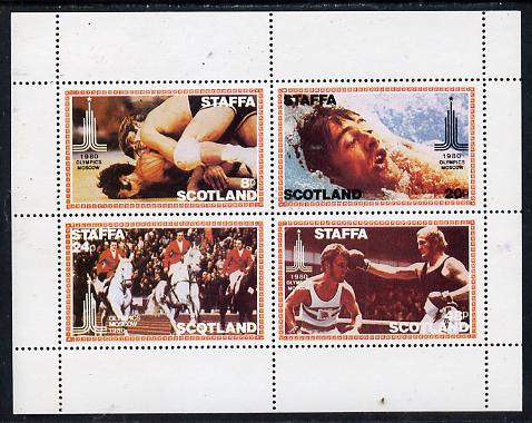Staffa 1980 Moscow Olympic Games perf  set of 4 values (8p to 48p) unmounted mint, stamps on wrestling    swimming   boxing    dressage    olympics
