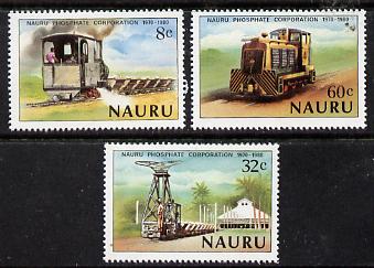 Nauru 1980 Phosphate Corporation (Railway Locos) set of 3 unmounted mint SG 224-26*, stamps on minerals, stamps on railways, stamps on minerals, stamps on mining, stamps on 