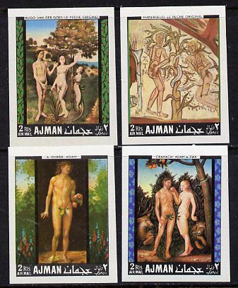 Ajman 1968 Adam & Eve Paintings imperf set of 4 unmounted mint, Mi 281-4B), stamps on arts    nudes      oldt, stamps on judaica