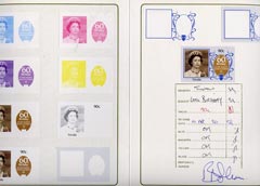Tuvalu 1986 Queen's 60th Birthday 90c set of 11 imperf progressive proofs comprising the 6 individual colours plus various composites mounted in special Format International folder (11 se-tenant proof pairs as SG 382), stamps on royalty, stamps on 60th birthday