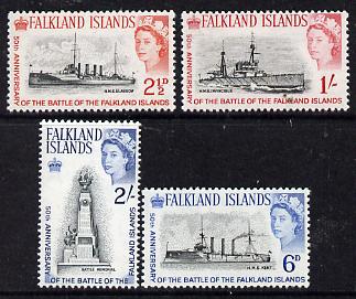 Falkland Islands 1964 50th Anniversary of Battle of the Falkland Islands set of 4 unmounted mint, SG 215-18, stamps on ships , stamps on  ww1 , stamps on battles