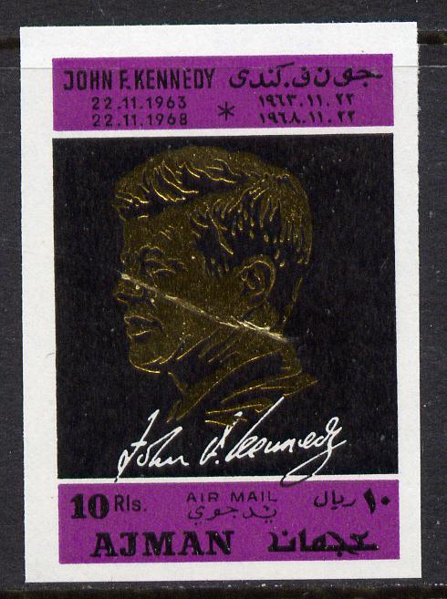 Ajman 1968 Death Anniversary of Kennedy 1 value imperf unmounted mint, Mi 325B, stamps on kennedy, stamps on personalities
