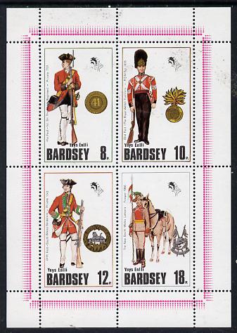 Bardsey (British Local) 1980 Welsh Regimental Uniforms set of 4 unmounted mint, stamps on militaria, stamps on uniforms