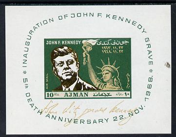Ajman 1968 Kennedy imperf m/sheet unmounted mint, Mi BL 65, stamps on kennedy, stamps on personalities, stamps on statue of liberty, stamps on 