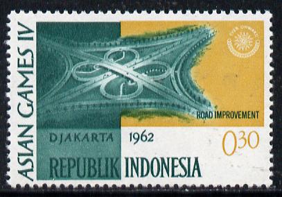 Indonesia 1962 Road Improvements 30s (from Asian Games set) unmounted mint SG 907, stamps on sport, stamps on roads