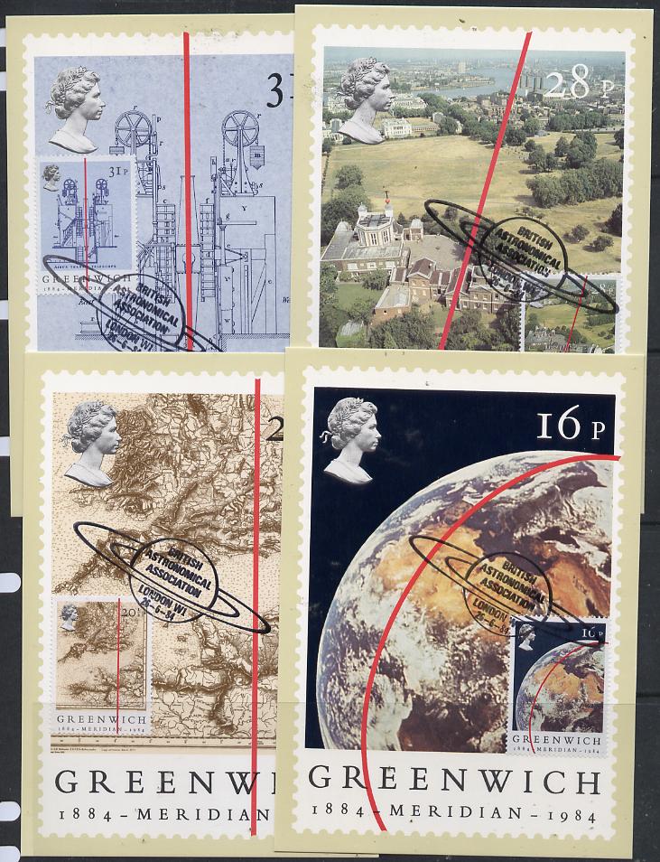 Great Britain 1984 Greenwich Meridian set of 4 PHQ cards with appropriate stamps each very fine used with first day cancels, stamps on science, stamps on space, stamps on ships, stamps on navigation