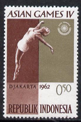 Indonesia 1962 Diving 50s (from Asian Games set) unmounted mint SG 909, stamps on sport, stamps on diving