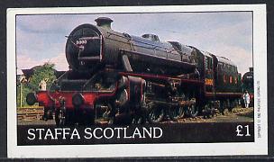 Staffa 1982 Steam Locos #04 imperf souvenir sheet (Â£1 value) unmounted mint, stamps on railways