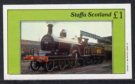Staffa 1982 Steam Locos #05 imperf souvenir sheet (Â£1 value) unmounted mint, stamps on railways